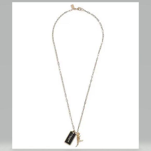 Coach Signature Tag and Dinosaur Charm Long Pendant Necklace NWT - Picture 2 of 3